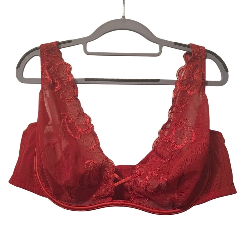 Cacique Red Lace Plunge Adjustable Underwire Women's Bra 46C